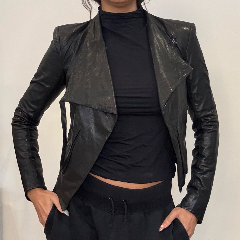 Helmut Lang asymmetric crinkled leather jacket